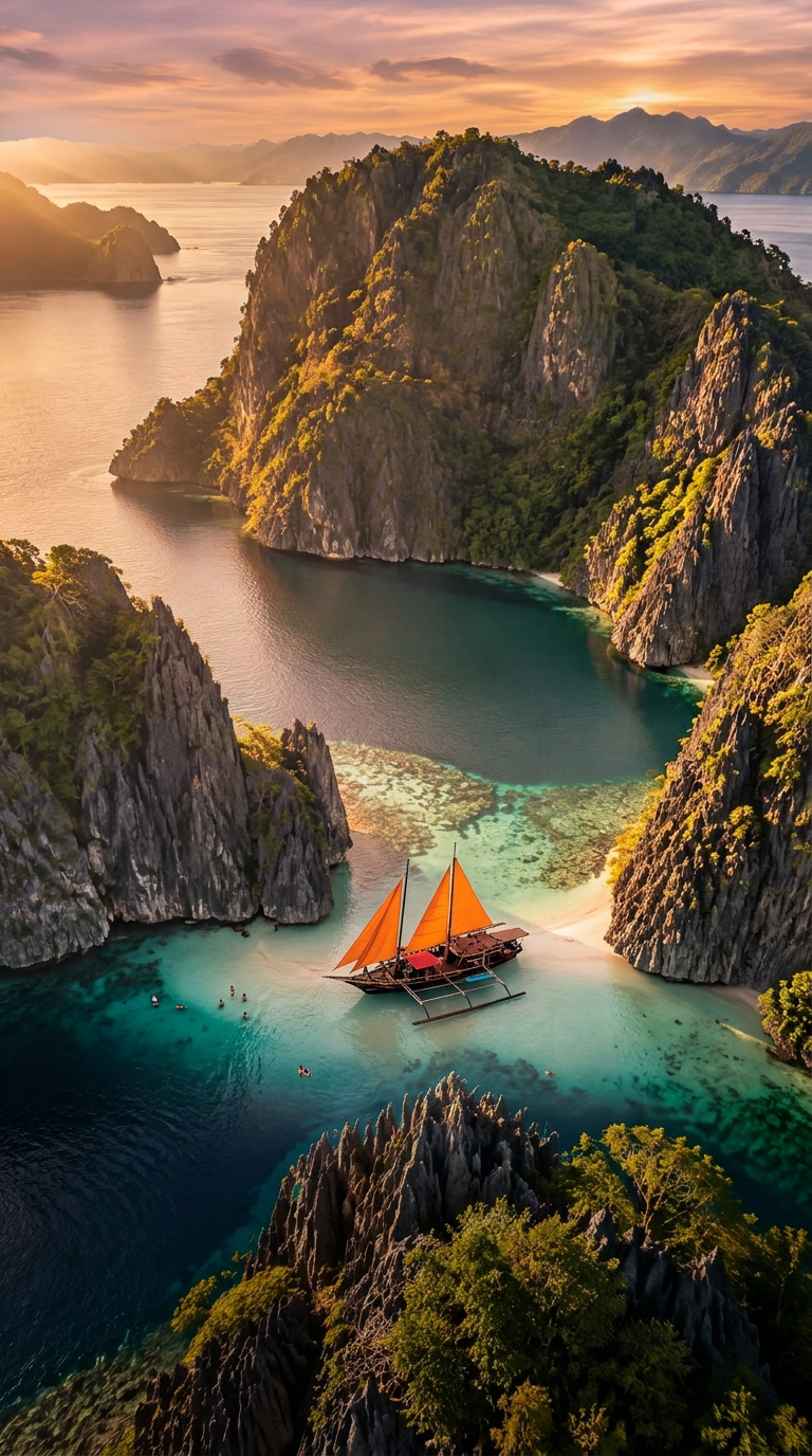 Limestone cliffs and turquoise lagoon in Palawan